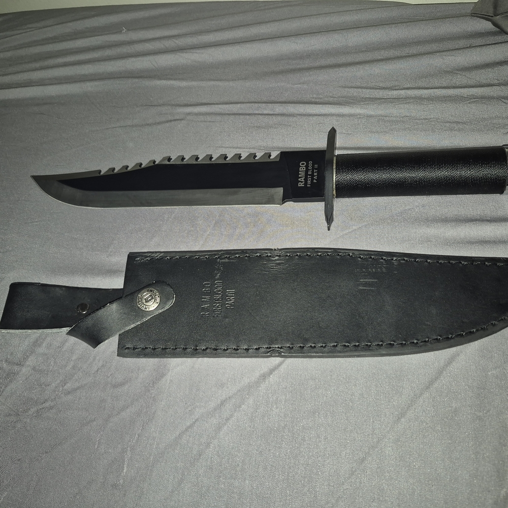 Rambo Black Tactical Knife with Sheath